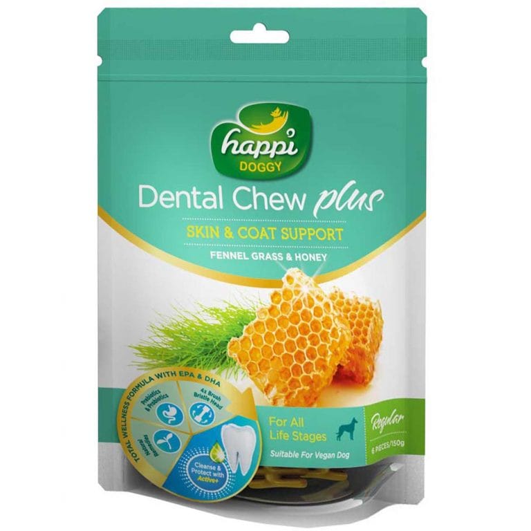Happi Doggy Fennel Grass & Honey Skin & Coat Support Dental Chew Plus 150g